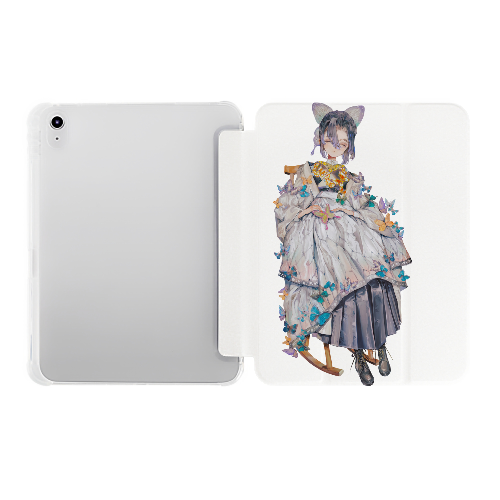 （画像用） 鬼滅の刃（きめつのやいば）蟲柱-胡蝶 しのぶ／こちょう しのぶ Kochou Shinobu IPad ケース ペン収納付き 三つ折りスタンド PUレザー×シリコン 対応機種9.5/10.5/10.9インチ